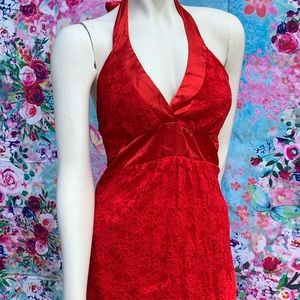 Red lace halter top with Lining.